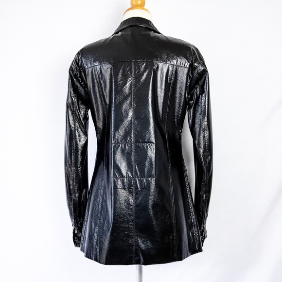 Yves Saint Laurent Black Patent Leather Safari Jacket Vintage Evening Jacket S - Picture 10 of 13